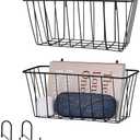 2 Pack Large Grid Wall Baskets with S-Hook - Gridwall Accessories Set Black Metal Hanging Shelf Basket Bins Organizer - Modular Storage Holders for Photo Display Panel Shelving Caddy for Garage