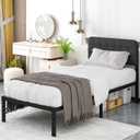 Likelalaso Twin XL Bed Frame with Upholstered Headboard, 14 inch Twin XL Metal Bed Frames, Steel Slat Support, Noise Free, No Box Spring Needed, Easy Assembly, Black