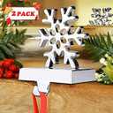 Asecinc 2 Pack 3D Snowflake Christmas Stocking Hanger Silver Metal Mantel Stockings Holders for Christmas Decorations Christmas Holiday Supplies