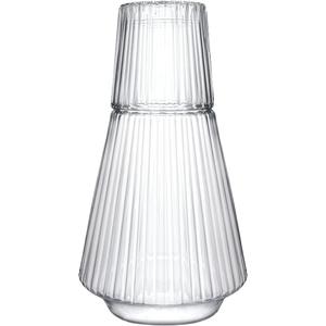 Sizikato 30 Oz Classic Striped Clear Glass Bedside Night Water Carafe with Tumbler Glass.
