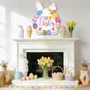 3 x Happy Easter Door Decoration Wooden Bunny Wreath for Front Door Sign Rabbit Egg Wreath Hanging for Home Wall Decor Easter Party Outdoor Indoor Supply