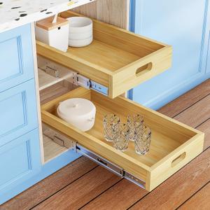 Pull Out Cabinet Organizer, 1PC 12 W x 21 D Soft Close Slide Out Wood Drawer Storage Shelves for Kitchen, Base Cabinet Organization for Pantry, Finished, Heavy-Duty, Bottom Assembly