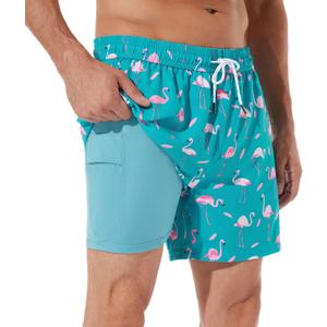BRISIRA Mens Swim Trunks 5 Inch Compression Liner Beach Swim Shorts Bathing Suit Quick Dry 4-Way Stretch Pockets (XXL)
