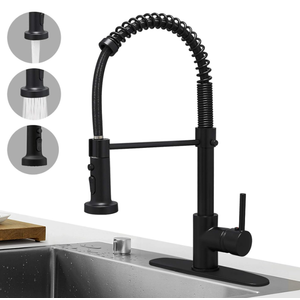 Hoimpro Matte Black Spring Kitchen Faucet with Pull Down Sprayer, Rv Kitchen Sink Faucets with PullDown Sprayer, 3 Function Single Handle Laundry Faucet
