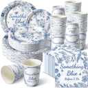 Zhehao 250 Pcs Something Blue Bridal Shower Plates Napkins Sets 50 Pcs 9'' Dinner Plates and 7'' Dessert Plate and 9oz Cups 100 Napkins Serves 50 Party Supplies Bridal Shower Engagement Decoration