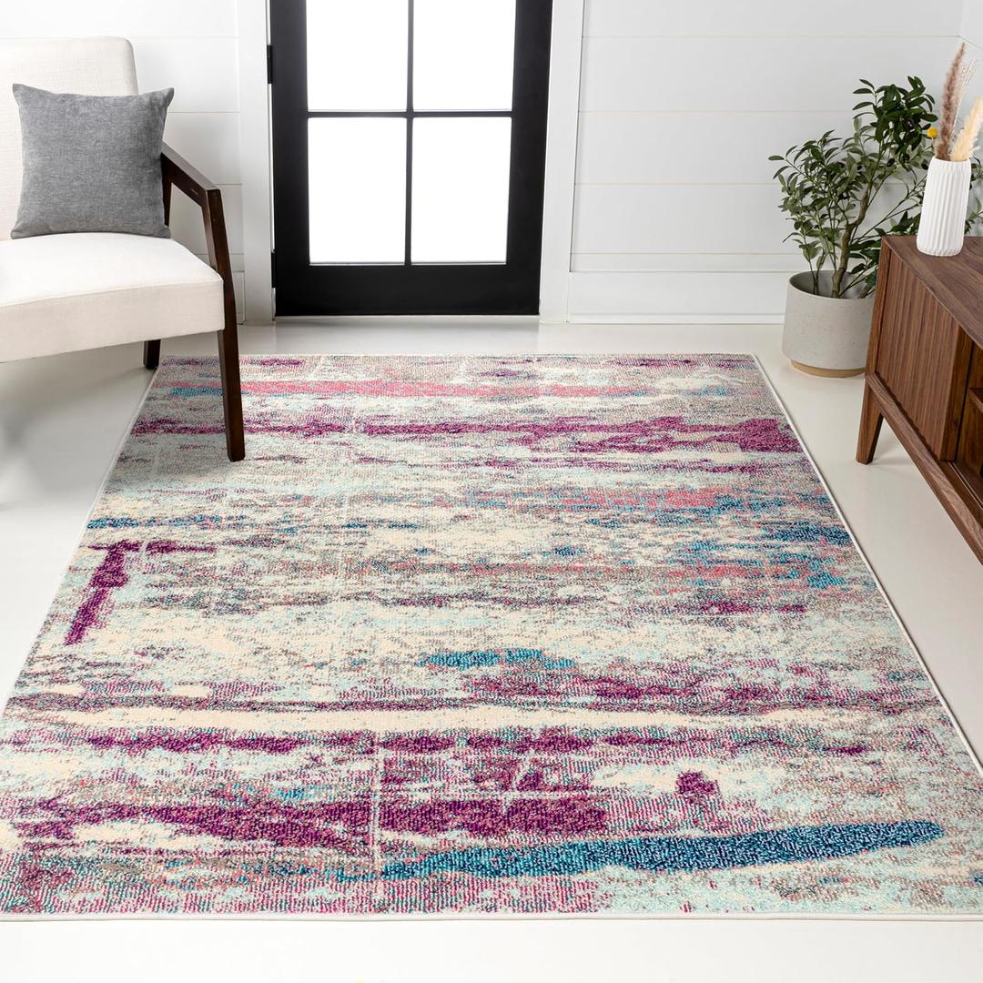 JONATHAN Y Modern Abstract Brushstroke Cream/Pink Indoor Area Rug, 5x8, Contemporary POP, Transitional, Easy-Cleaning for Living Room, Bedroom, Kitchen, Pet Friendly, Non-Shedding (CTP102A-5)