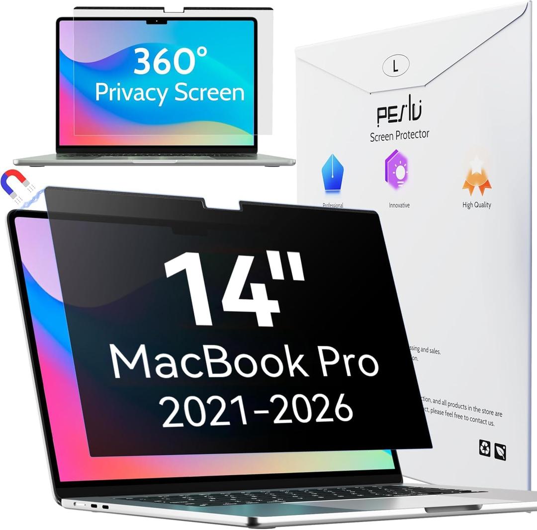 Peslv Magnetic 4 Way Privacy Screen for Macbook Pro 14 Inch (2021-2026, M1, M2, M3, M4, M5), Removable Matte Anti Glare Blue Light Protector, 360 Private Security Filter for Mac Laptop Computer