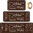 Fourluoo Sets of 3 Brown Kitchen Rugs and Mats Retro Brown Kitchen Rugs Non Slip Washable Door Mats for Floor Home Bathroom Cabin Farmhouse Decor