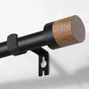 Wood Curtain Rods for Windows 48 to 84 Inch,1 Inch Boho Heavy Duty Curtain Rods with Imitation Wood Grain Finials,Adjustable Farmhouse Rustic Drapery Rod(4-7ft) (Black)