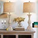 BOBOMOMO 27" Farmhouse 3-Way Dimmable Touch Control Table Lamp Set of 2 with USB A &USB C Charging Ports for Bedroom Living Room Vintage Rustic Traditional Nightstand Bedside Lamps (2 Bulbs Included)