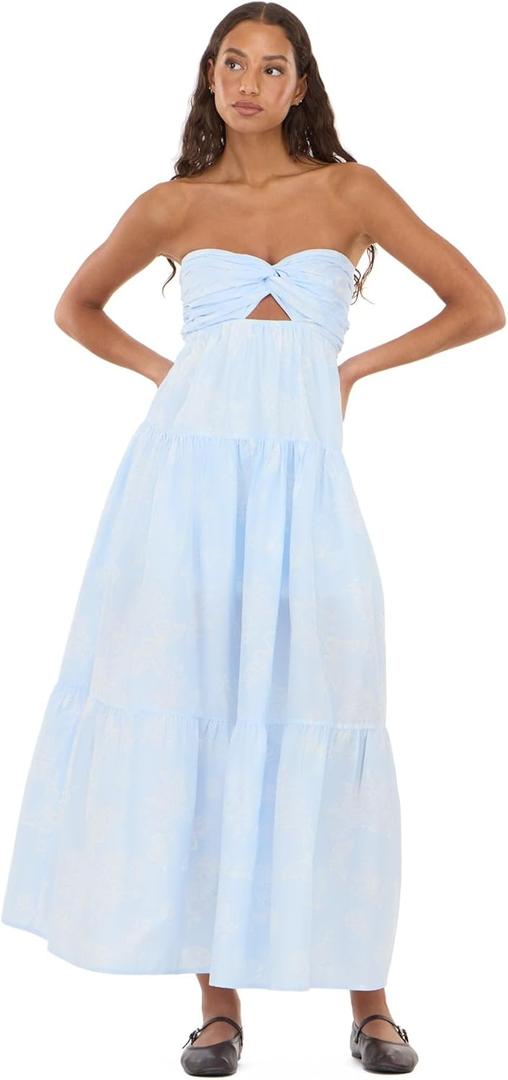 Forever 21 Women's Maxi Dress with Twist Front, Sweetheart Neckline and Tiered Skirt, Blue, XS