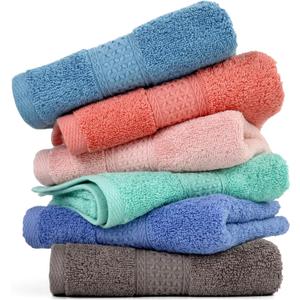Cleanbear Cotton Hand Towel Set 6-Pack Ultra Soft Hand Towels with Assorted Colors (13 x 29 Inches) Lightweight and Quick Dry (Seafoam Green, Baby Pink, Brown, Blue Gray, Rust, Lavender)