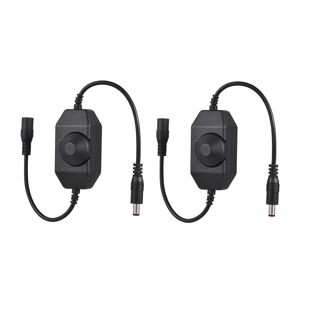 2 Pack LED Strip Light Dimmer Switch, DC 12V-24V LED Brightness Adjustable Controller for Strip Lights,LED Rope Light 3528,5050,5630 (Black)