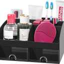 VITVITI Toothbrush Holders for Bathrooms Countertop, 5 Slots Toothpaste Bathroom Counter Sink Organizer with Drawers, Plastic Bathroom Organizer for Vanity/Makeup/Office Black