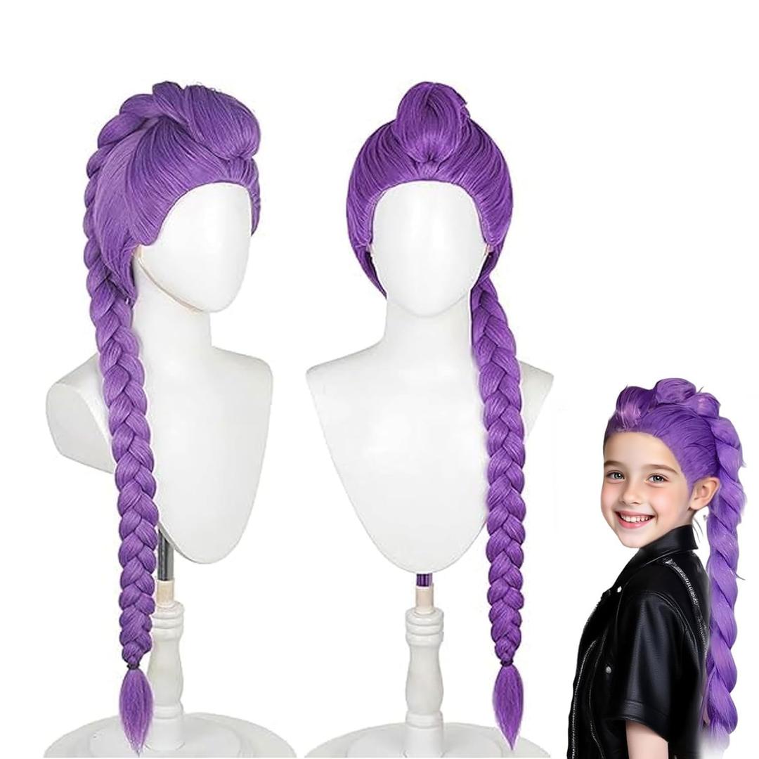 BEHEGTYE Long Purple Braid Costume Cosplay Wigs Anime Pop Singers Costume Wigs for Women Men, PurpleBraid Wig Halloween Cosplay Accessories Props (Purple)