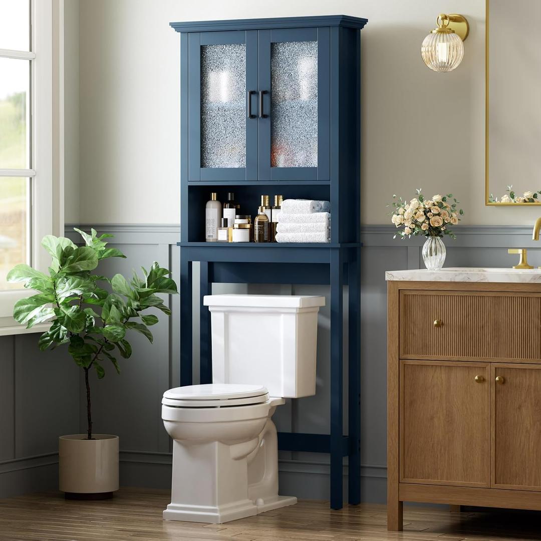 Baztin Over The Toilet Storage Cabinet, Over Toilet Storage Bathroom Cabinet with Glass Door and Adjustable Shelf, Above The Toilet Cabinet Behind Toilet Bathroom Organizer, Ultramarine