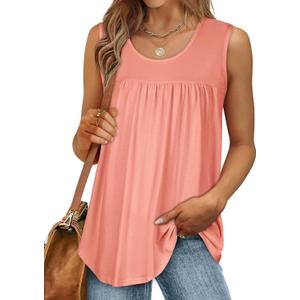 CHICGAL Womens Summer Tank Tops Sleeveless T Shirt Casual Loose Fit Tunic Blouses (Orange, XXL)