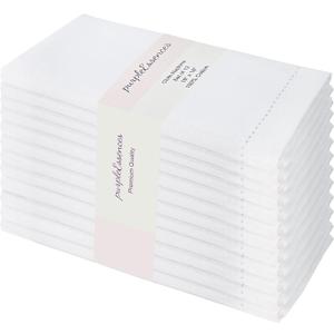 PurpleEssences Set of 12 Hemstitch Cloth Dinner Napkins 100% Cotton - Soft Durable Washable - Ideal for Wedding Fall Thanksgiving - Perfect Everyday Use Table Linen 18x18 - White
