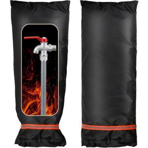 Outdoor Faucet Covers for Winter, Large 15" W x 35" H Outdoor Water Faucet Cover Socks for Winter Freeze Protection Pipe Reusable Waterproof Insulated Spigot Covers with Reflective Strips, Black