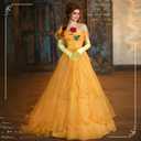 Preboun Princess Costume Accessories Yellow Bow Hairband Gloves Rose Flower Kit for Halloween Dress up Cosplay Birthday Party