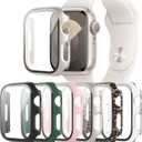 6-Pack Case with Tempered Glass Screen Protector Compatible with Apple Watch Series SE 3(2025)/SE 2/SE/6/5/4 40mm, Full Coverage Hard PC Protective Face Cover Bumper for iWatch 40 mm (Black/Transparent/Pink/Green/Starlight/Leopard)