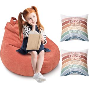 Cozy Corner for Kids Classroom, No Filler, Reading Calming Corner Items Bean Bag Cover and Rainbow Throw Pillow Covers for Nursery Toddler Girl Room Aesthetic Boho Classroom Decor(Dusty Pink) (Small)