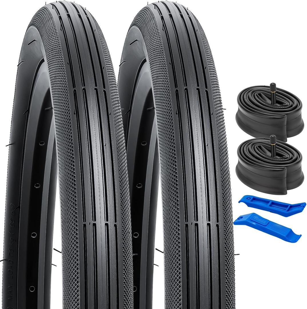 YUNSCM 2-PCS 20" Bike Tires 20 x 1.95/53-406 and 20" Heavy Duty Bike Tubes AV32MM Schrader Valve Compatible with 20x1.90 20x1.95 20x2.0 Bike Bicycle Tires and Tubes (Y-706)