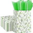 16Pack Green Leaves Paper Gift Bags with Handles, Watercolor Greenery Goodie Treat Bags for Baby Shower Bridal Shower Wedding Green Boho Themed Birthday Party Supplies