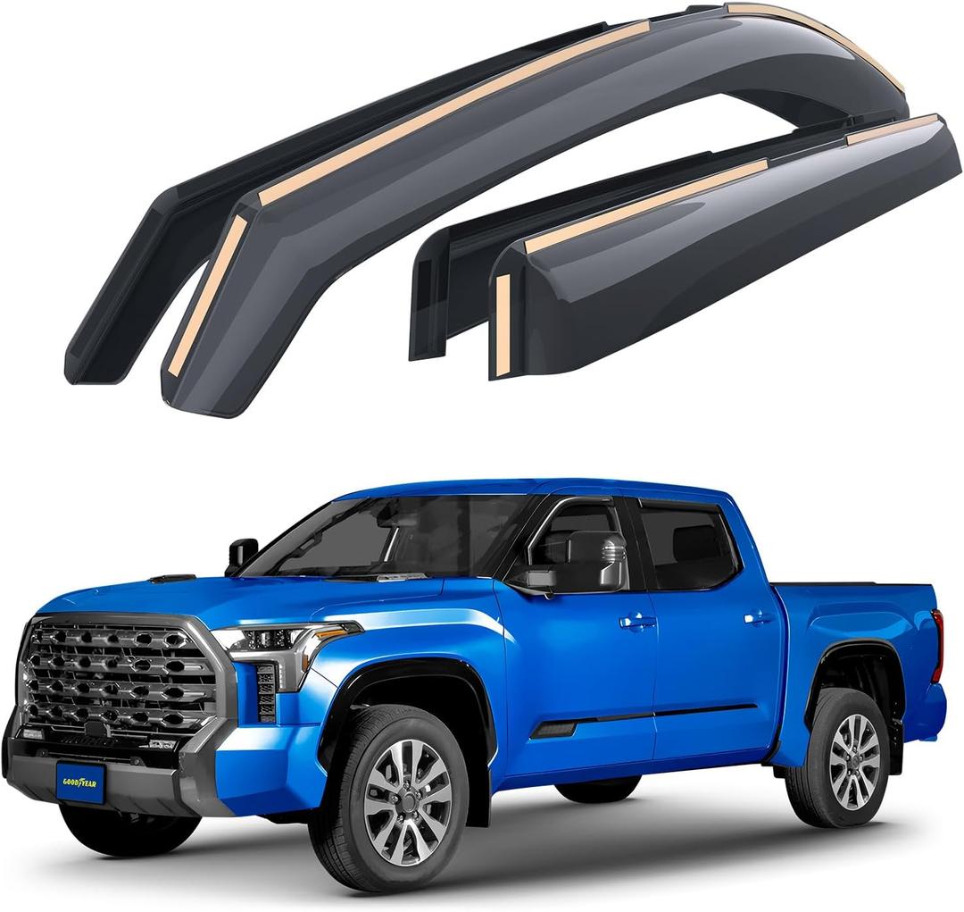 Goodyear Shatterproof in-Channel Window Deflectors for Toyota Tundra 2022-2025 CrewMax, Rain Guards, Window Visors for Cars, Vent Deflector, Car Accessories, 4 pcs - GY007965