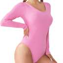 JBT Women's V Neck Long Sleeve Bodysuit Slim Fit Shapewear Tops - Sexy Tummy Control, Soft Fabric, Stretchy and Breathable (Medium, Pink)