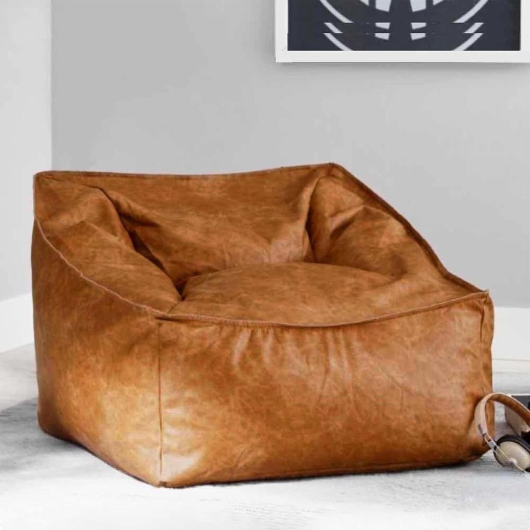 Bean Bag Chair PU Leather Bean Bag Cover Without Filler Beanbag Couch Pouf Sofa Case No Filling Adults Beanbag Chair Lazy Armchair Couch Floor Seating Living Room Furniture (Color : Brown, Size : 1-