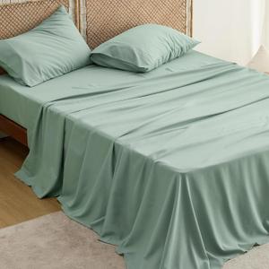 Bedsure Rayon Derived from Bamboo Cooling Sheets, Queen Sheet Set for Hot Sleepers, Hotel Luxury Deep Pocket Bedsheets Up to 16 Inches, Breathable Soft & Silky Bedding Set - Sage Green