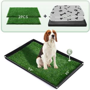 Dog Grass Pad with Foldable Dog Litter Box,Large Liner Base for BalconyUltra-Absorbent Artificial Grass Pads for Dogs Pee Pad Holder, Potty Training, 2 PCS Reusable Pee Pad