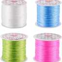 SUNNYCLUE 240m 4 Colors 0.8mm Elastic Cord Stretchy Bracelet String Spandex Crystal Cords White Pink Green Blue Seed Bead Threads for DIY Bracelets Necklace Crafts Jewelry Making Beading Supplies