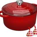 Enameled Cast Iron Dutch Oven  Umite Chef 5QT Pot with Lid & Cotton Potholders  HeavyDuty Cookware for Bread Baking, Braising, Stews, Roasting(Red)