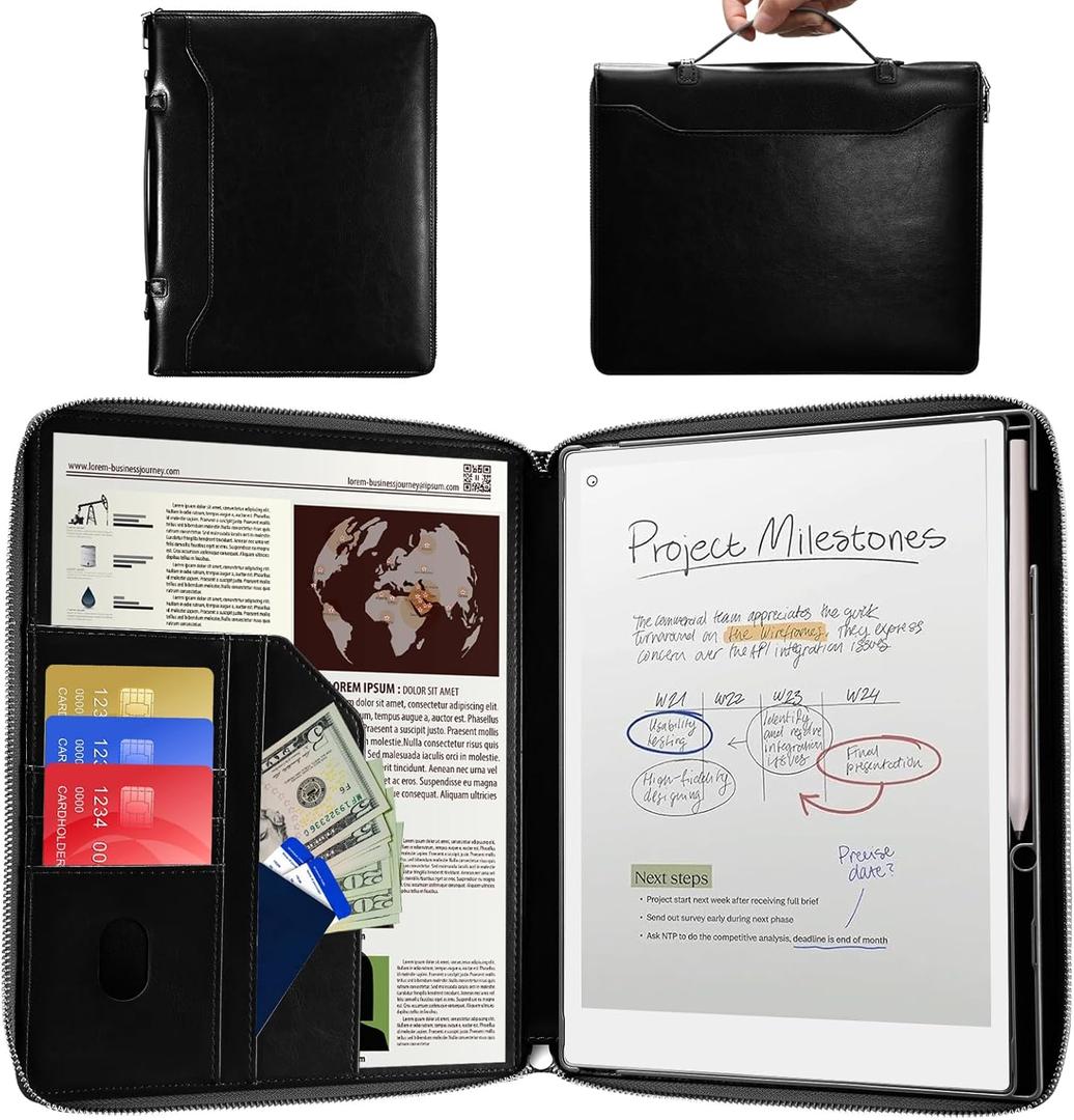 E NET-CASE Case for Remarkable Paper Pro Tablet 11.8 inch (2024 Released) - Business Handheld Design Upgraded PU Leather Cover for Remarkable Paper Pro Digital Paper with Zipper & Pen Holder (Black)