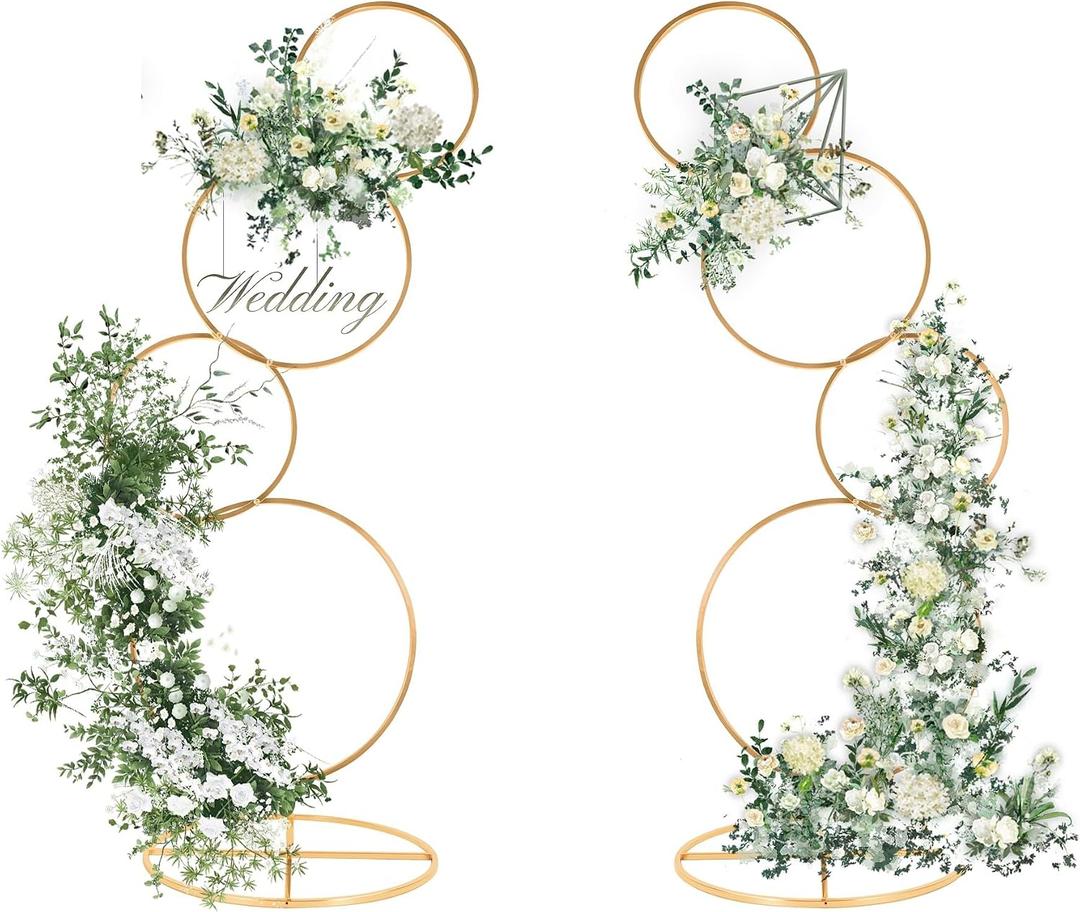 Bigsee Gold Arch Backdrop Stand 5Ft Wedding Round Hoop Backdrop Stand, 4 Tier Floral Balloon Arch Stand for Wedding Centerpiece Baby Shower Birthday Ceremony Background Decoration