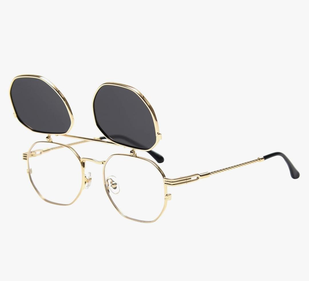 Dollger Flip Up Sunglasses Men Women Polarized Steampunk Flip Sunglasses with Double Lenses