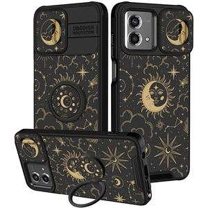 Funermei for Moto G Stylus 5G 2023 Case - Sun Moon Women Girls Cute Phone Cover Pretty Space Aesthetic Sun and Moon Stars Design with Camera Cover and Ring Stand Funda for Moto G Stylus 5G Case