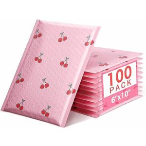 Cozymood 6x10 Inch Pink Poly Bubble Mailers 100 Pack,Waterproof Self Seal Adhesive Small Padded Mailing Envelopes,Cushioning Bubble Envelopes for Shipping,Mailing,Small Business,Packaging,Bulk #0 (Cherry)