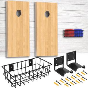 Cornhole Boards Holder Set, 2 Pack Hooks for Hanging Cornhole Board and Cornhole Sandbags, Cornhole Board Games Holder Storage, with Wall Mount&Screws, Cornhole Board Games Holder Accessories