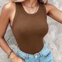 CHICME Women Built-in Bra Tank Tops Sleeveless Casual Shirts Racerback Ribbed Fitted Tank Tops (Brown, XL)
