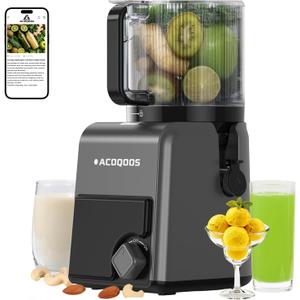 ACOQOOS Juicer Machines, 6.5" Extra Large Feed Chute Cold Press Juicer 3-IN-1 with Sorbet & Nut Milk, BPA Free, Easy to Clean, 100 OZ Hopper, Graphite Gray