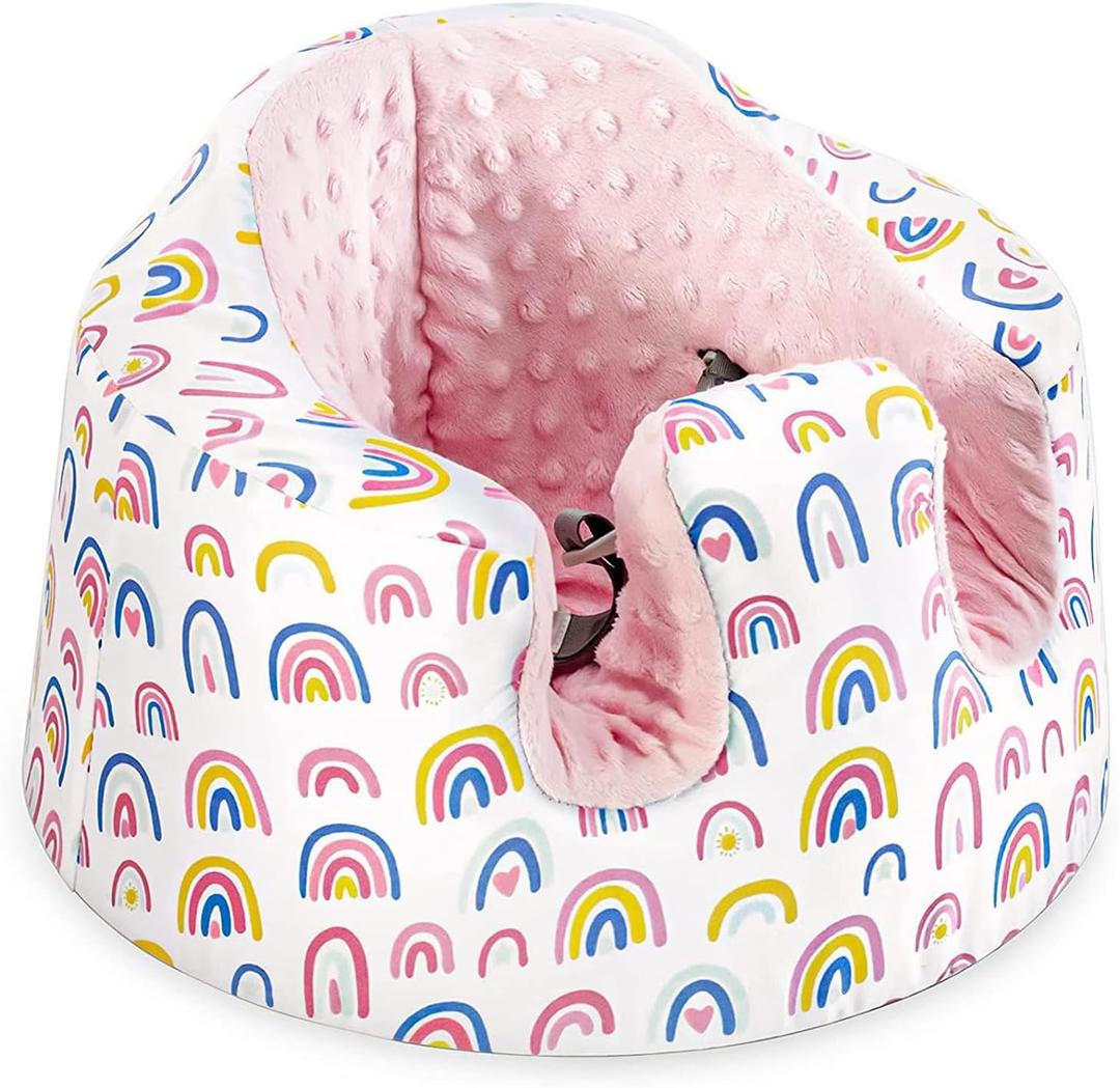 Seat Cover Compatible Baby Seat, Breathable Floor Seat Cover for Girl Boy, Breathable Comfortable Seat Cover, Children Chair Protector, Easy to Install & Remove (Pink Rainbow Plus Velvet)