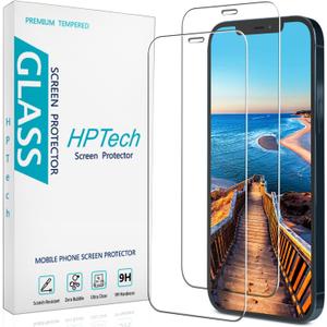 HPTech (2 Pack) Designed for iPhone 12 / iPhone 12 Pro 6.1-inch Tempered Glass Screen Protector, Anti-Scratch, Bubble Free (Clear)