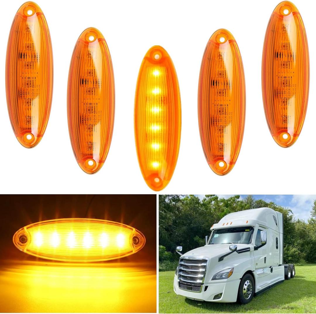 5PCS Amber Lens 6 Amber LED Cab Marker Top Roof Running Lights, Super Bright Top Clearance Marker Light Assemblies, Compatible with Freightliner Cascadia 2008-2021 Heavy Trucks A06-51912-002