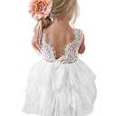 Topmaker Flower Girl Dress for Toddler Baby Girls – Lace Tulle Princess Dress for Wedding, Birthday Party, Photoshoot, Formal Events,Special Occasion (4T, Beaded-White, Size 4T