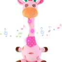 LUKETURE Dancing Talking Singing Pink Giraffe Toy Stuffed Plush, Interactive Stuffed Animal Toy, Musical Giraffe Plush with Record & Repeat, Sings 10 Songs, LED Lights