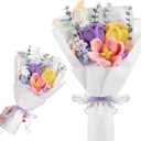 Fanfanwin Father's Day Crochet Flowers Bouquet Gifts Wedding Favors Handmade Tulips Knitted Flowers with Butterfly Card for Graduation Wife Anniversary Teacher Nurse Birthday Party(Multicolor)