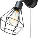GLOBE Electric 65291 1-Light Plug-in or Hardwire Industrial Cage Wall Sconce, Matte Black Finish, On/Off Rotary Switch, 6ft Clear Cord, Wall Lights for Bedroom, Bulb Not Included